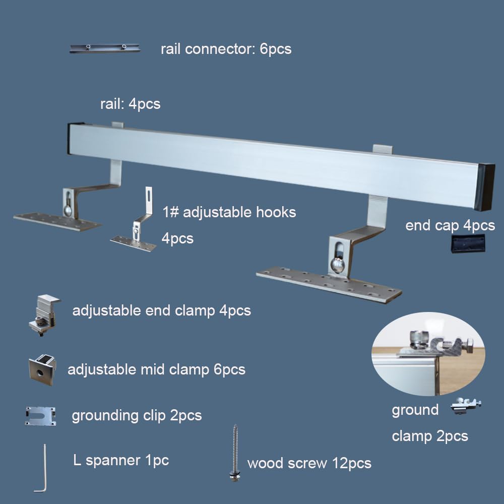 Solar Panel Mounting Bracket Kit System to Metal Roof Sloped or Flat Pitched Tile Shingle Roofs for 1-2pcs Solar Panels with End Cap