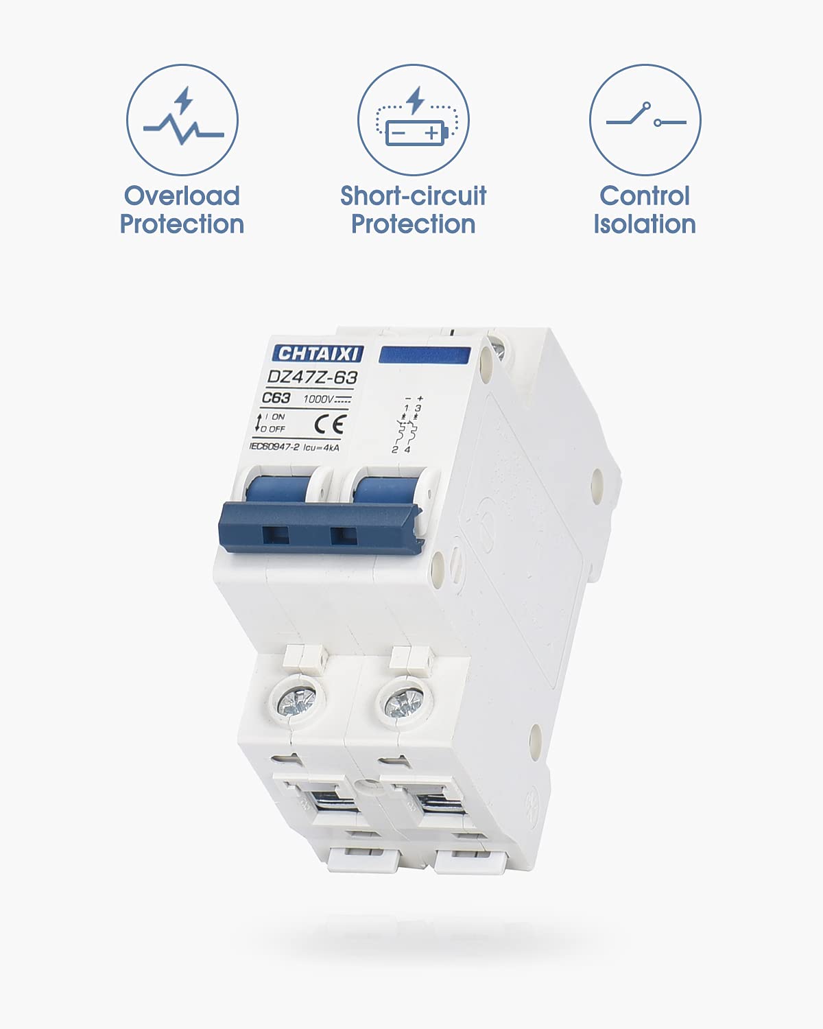 CHTAIXI DC Miniature Circuit Breaker, 2 Pole 1000V 63 Amp