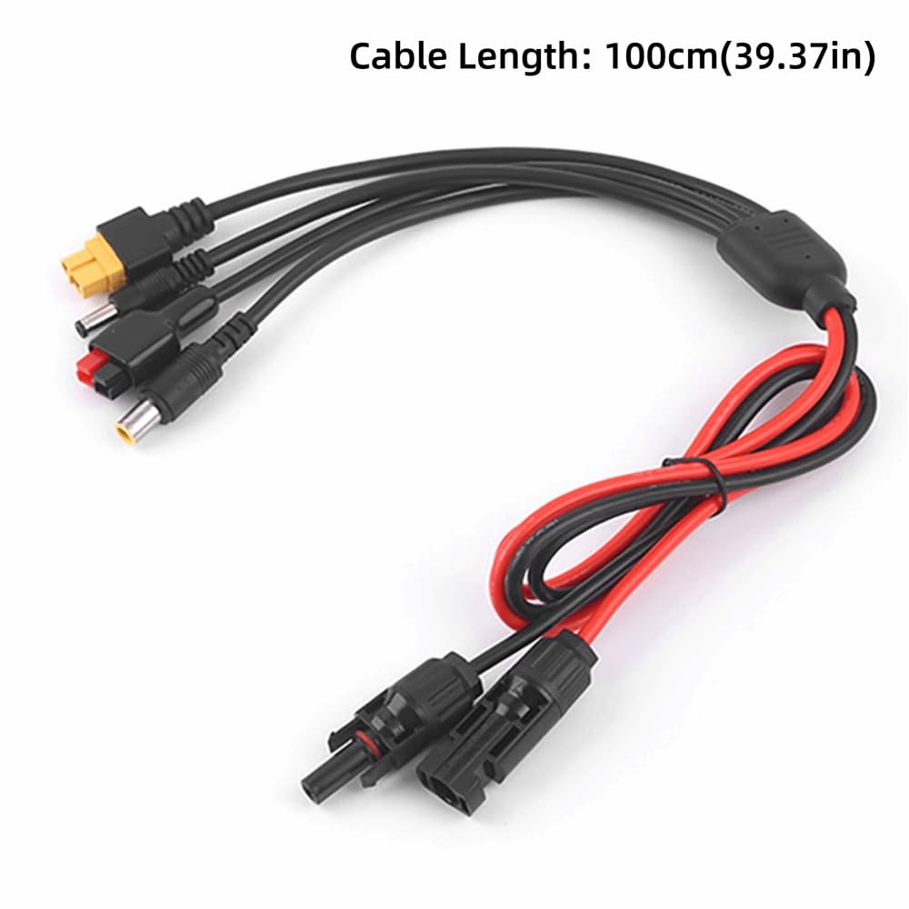 4 in 1 Solar Panel Extension Cable for 30A DC5521/7909/XT60 Connector 12AWG-16AWG IP68 PV Wire for Power Stations