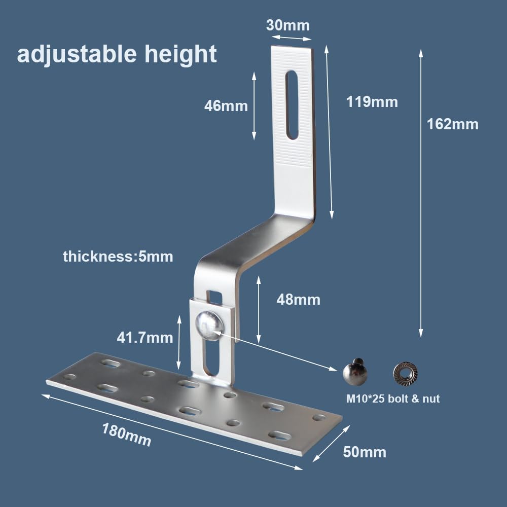 Solar Panel Mounting Bracket Kit System to Metal Roof Sloped or Flat Pitched Tile Shingle Roofs for 1-2pcs Solar Panels with End Cap