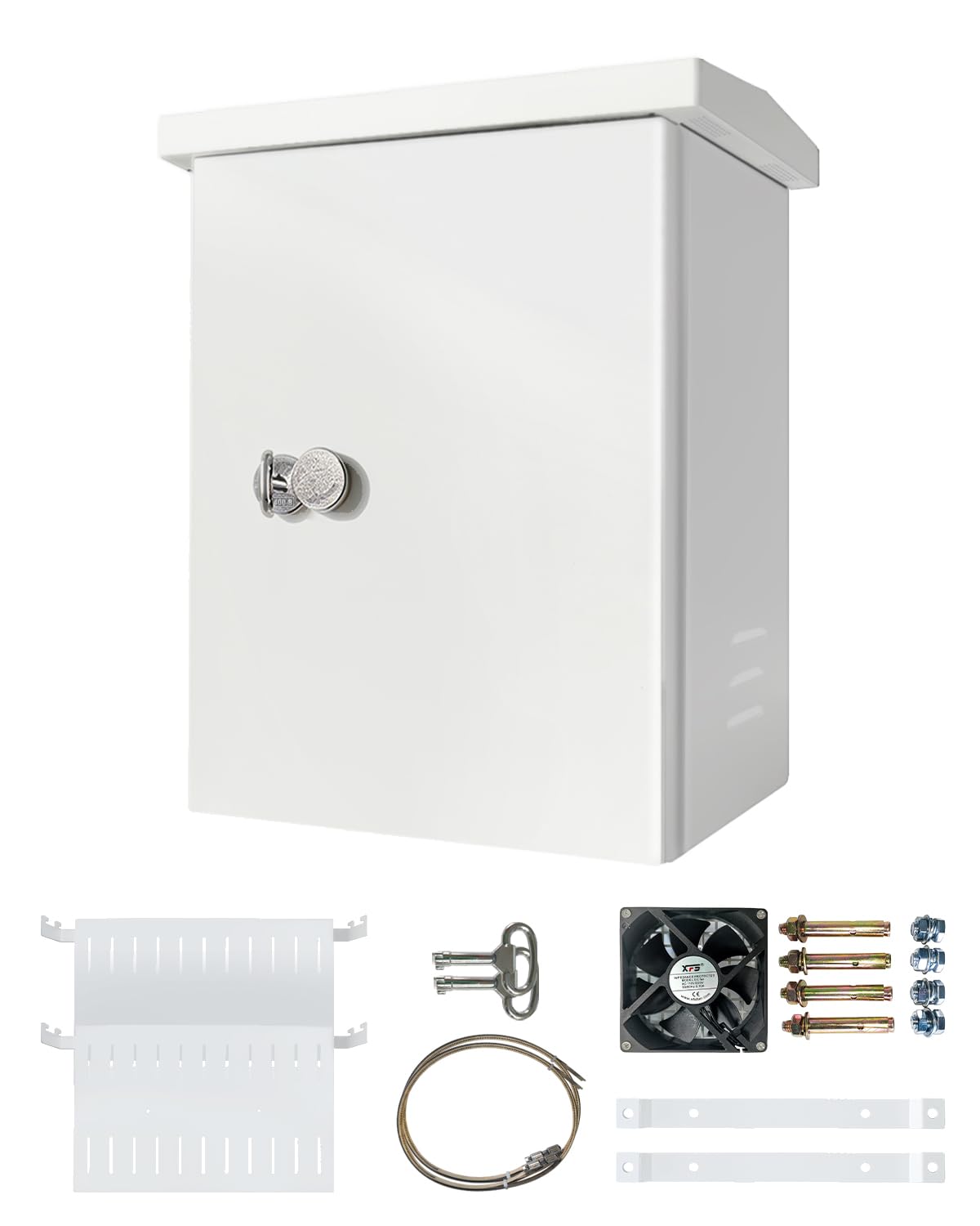 Outdoor Electrical Box Enclosure,19.7" x 13.8" x 9.4", 1.2mm Thick Galvanized Steel,Integrated Ventilation & Cooling Fan,Secure Weather-Resistant Project Box,Wall/Pole Mount