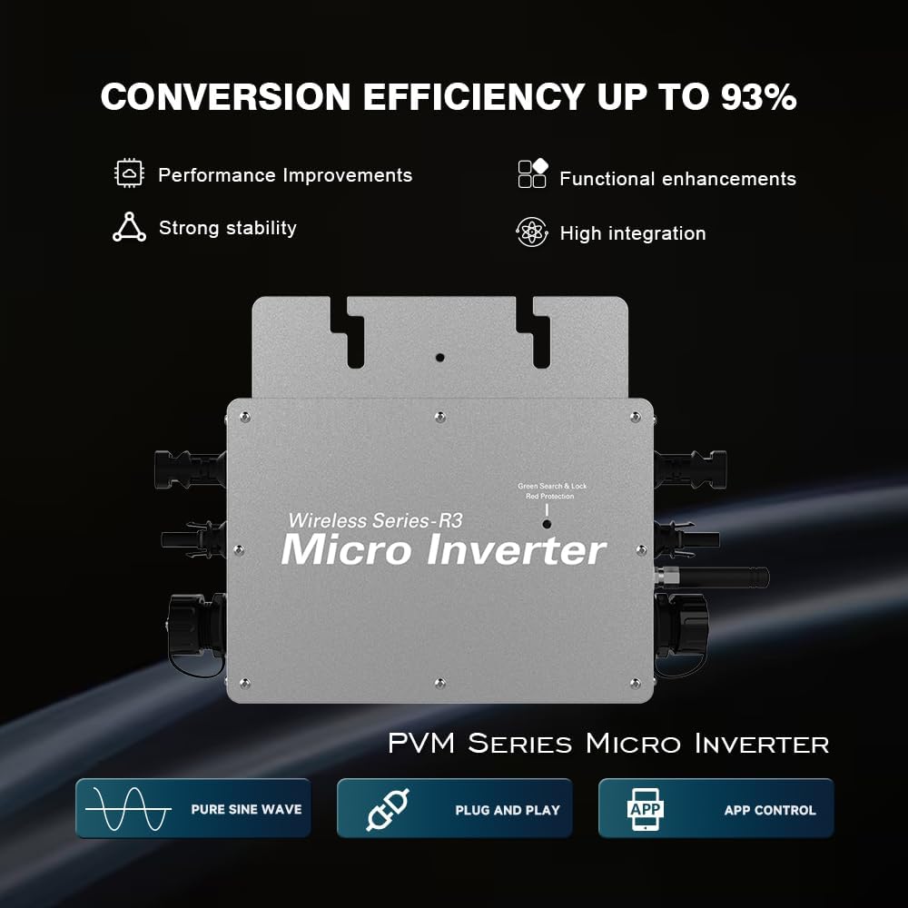 700 W microinverter Solar with 3 m Data Cable,Grid tie Inverter,Micro inverters for Solar Panels Ideal for Small Home Solar Power System
