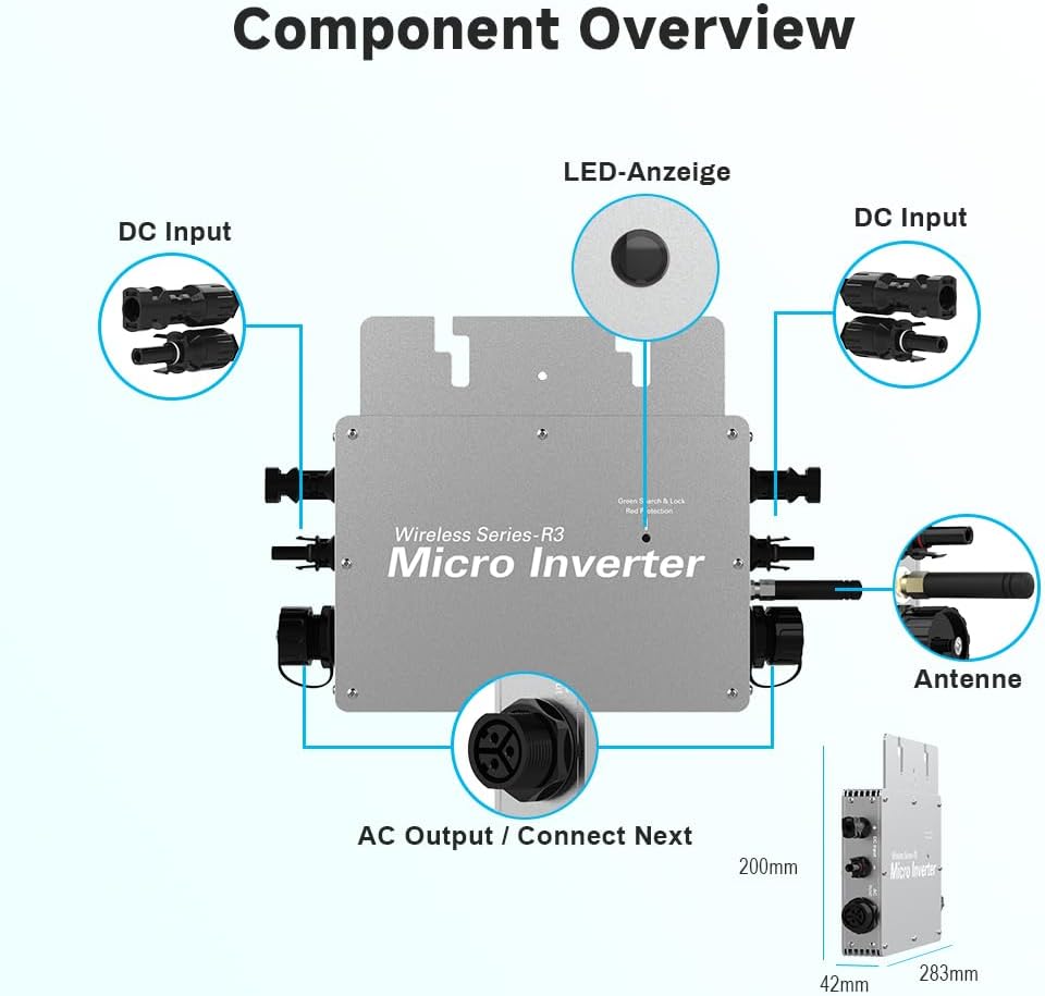 700 W microinverter Solar with 3 m Data Cable,Grid tie Inverter,Micro inverters for Solar Panels Ideal for Small Home Solar Power System