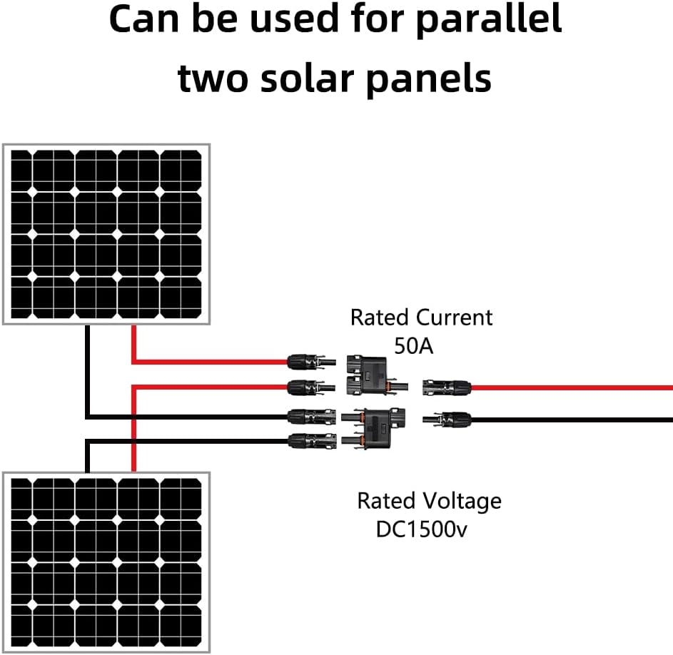 Solar Branch Connector IP68, 1500V FMM+MFF, Y Branch Adapter for Parallel Connection Between Solar Panels, 1 Pairs (2 to 1)