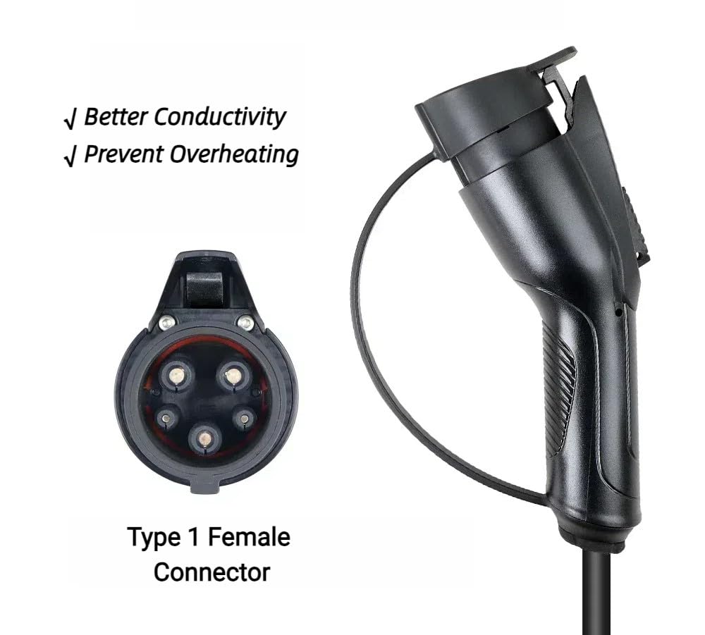 Type 2 to Type 1 EV Charging Cable, IEC 62196 Male to J1772 Female, 32A 7kW Single Phase, 110-250 VAC, 5m (16.4ft), IP67 Waterproof