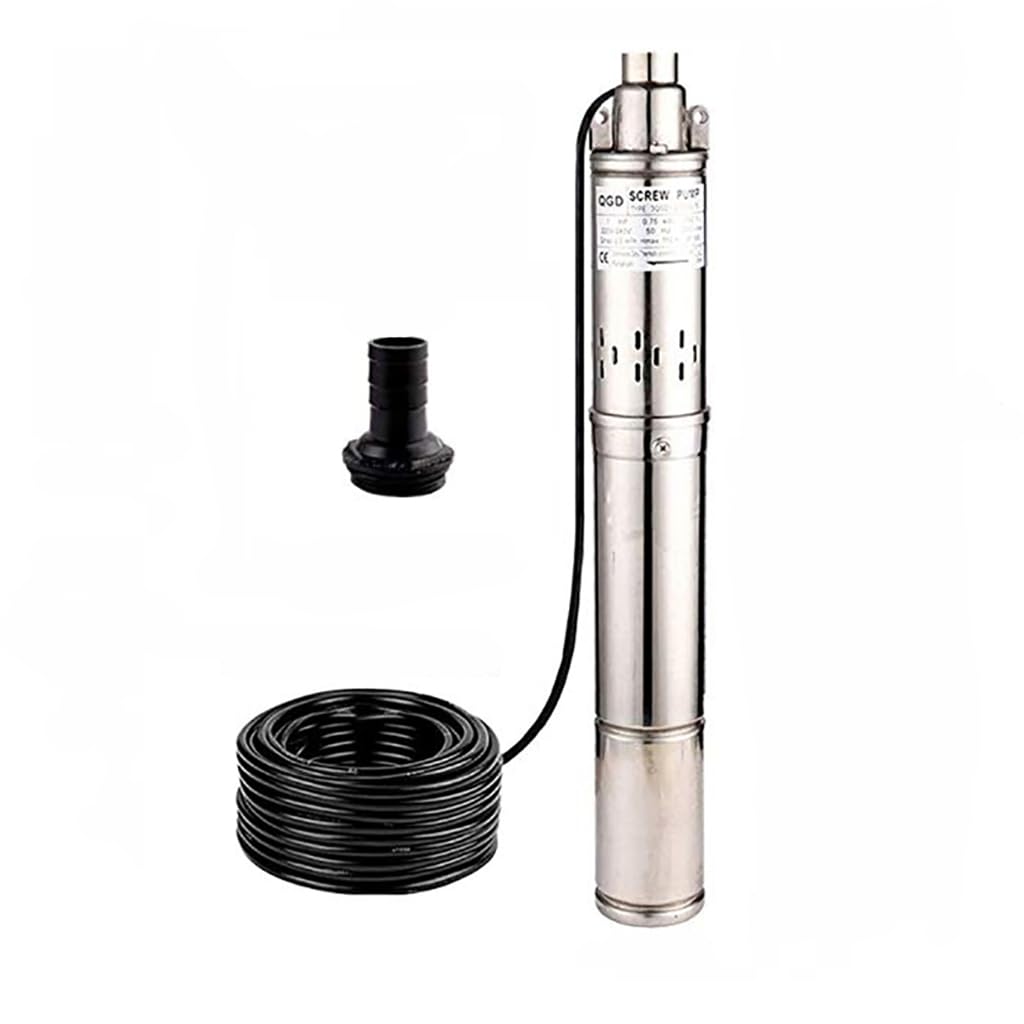 SHYLIYU 1Hp Deep Well Submersible Pump,220V/60Hz 3" OD Pipe Deep Well Pump,with 50ft Electric Cord,11gpm Flow 335ft Head,1" Outlet Stainless Steel Screw Water Pump for Industrial,Irrigation & Home Use