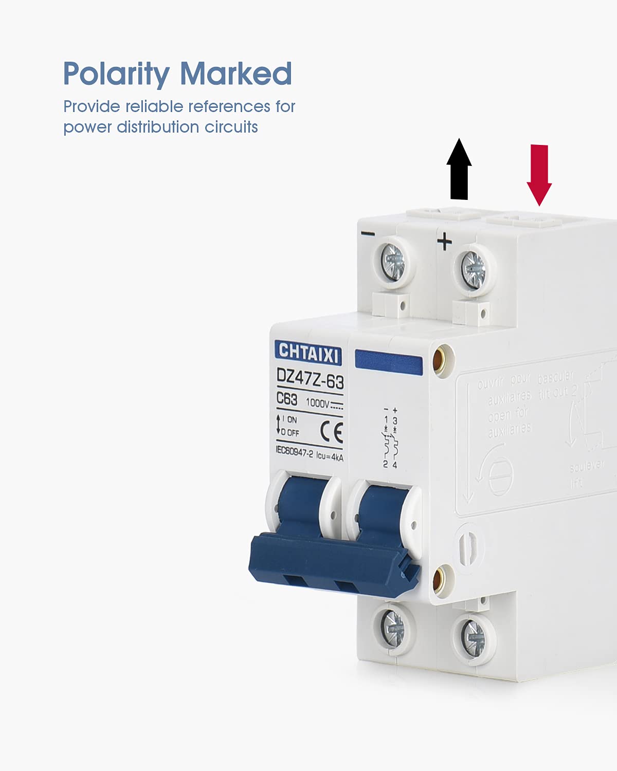 CHTAIXI DC Miniature Circuit Breaker, 2 Pole 1000V 63 Amp