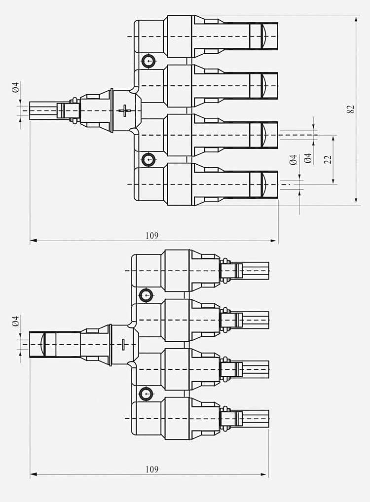 BAYM Solar Panel T Branch 4 to 1 4M/F + 4F/M Cable Connector Solar Wire Connector T-type T4 Coupler Combiner(1 Pair)