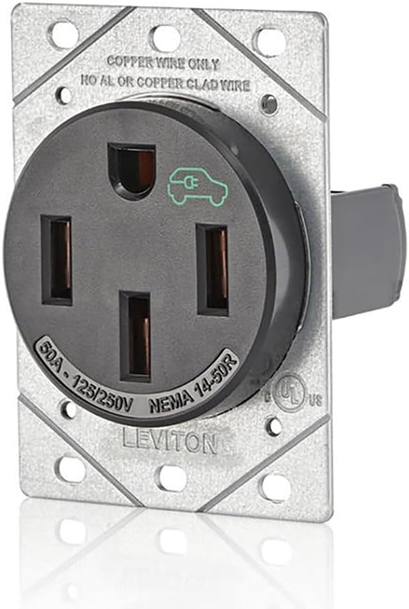Leviton 50 Amp EV Charging Receptacle/Outlet, Heavy Duty, 1450R, Black Main Image