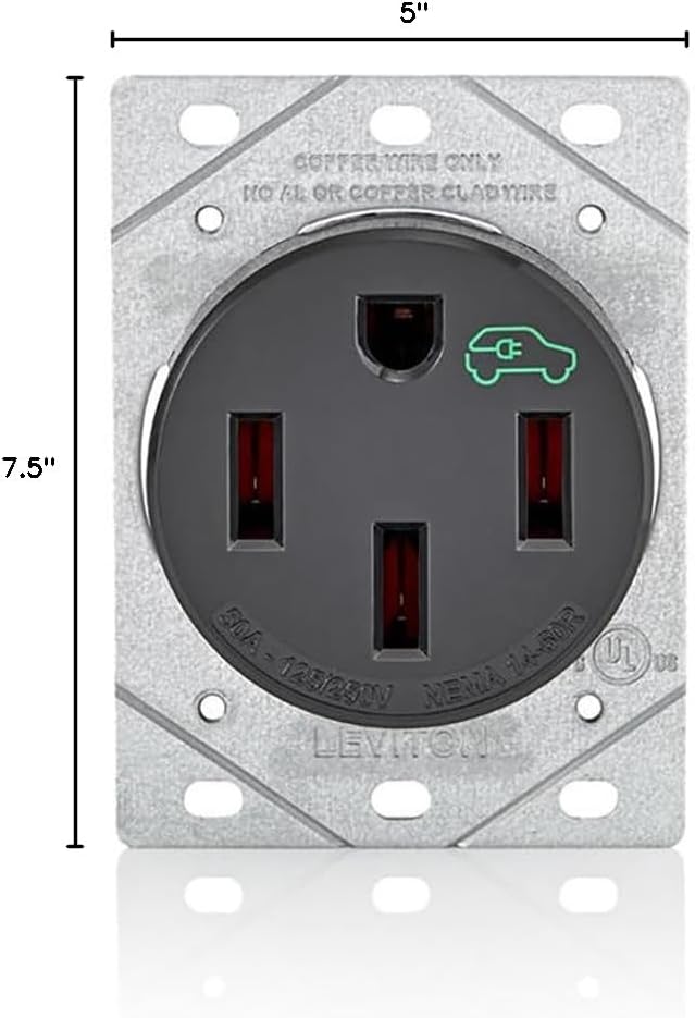 Leviton 50 Amp EV Charging Receptacle/Outlet, Heavy Duty, 1450R, Black