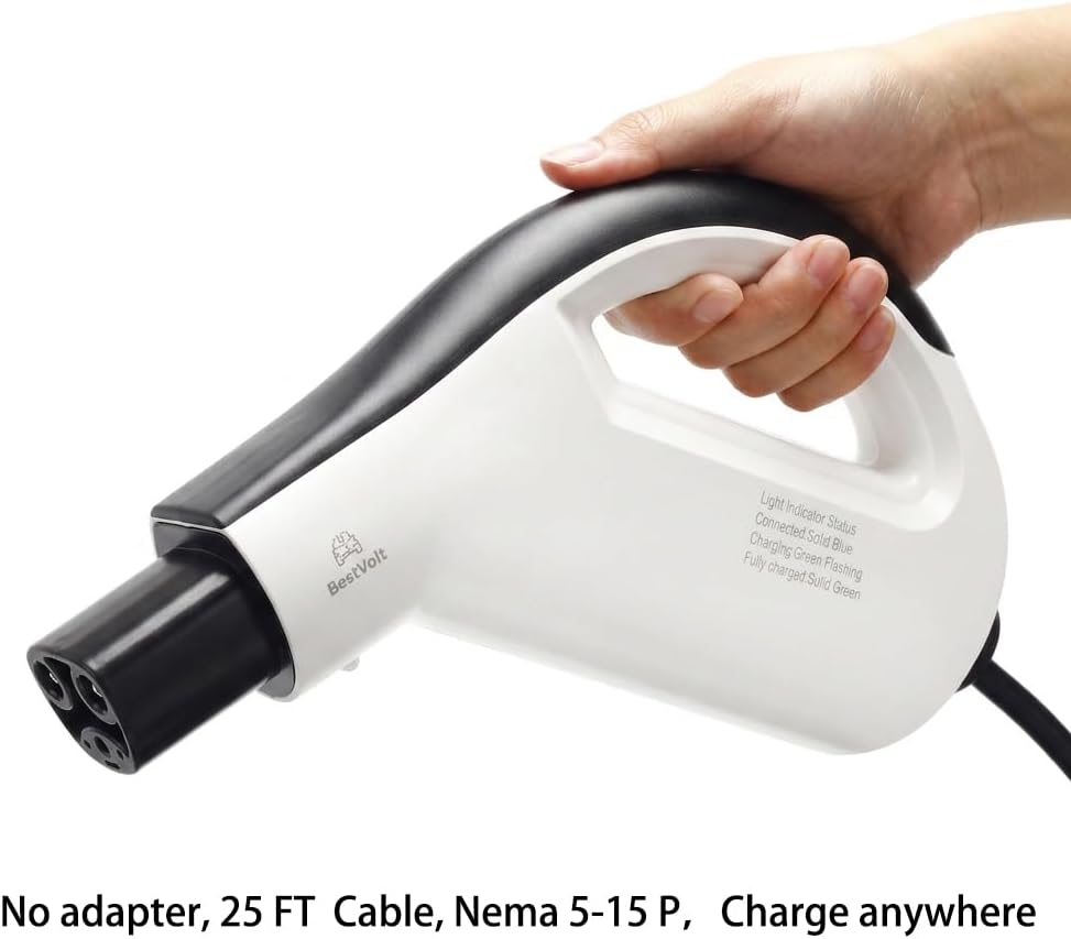 Best Volt EV Buddy Level 1 Portable Charger for Tesla, 120V 15A EVSE with NEMA 5-15 Plug, 25FT Extra Long Cable, IP55 Weatherproof Backup Travel Charging Cord for Model 3/Y/X/S/Cybertruck, Carry Bag
