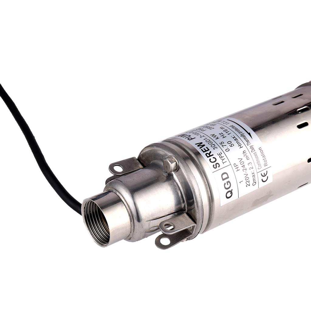 SHYLIYU 1HP 3" OD Pipe Stainless Steel Submersible Deep Well Pump 328FT 1" Outlet 0.75KW 80mm Bore Screw Water Pumps for Industrial and Home Garden Use,220V/50Hz