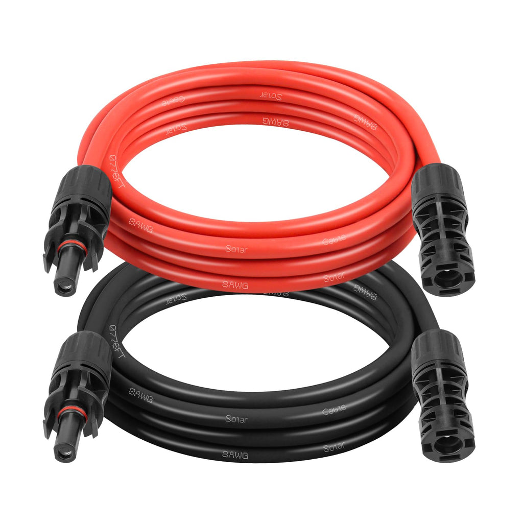 10AWG Solar Extension Cable 5FT – 2 Pack Red & Black PV Wire with Solar Connectors, 84-Strand Tinned Copper, Dual XLPE Insulated, Outdoor UV-Resistant Cable for RV, Inverter, Battery