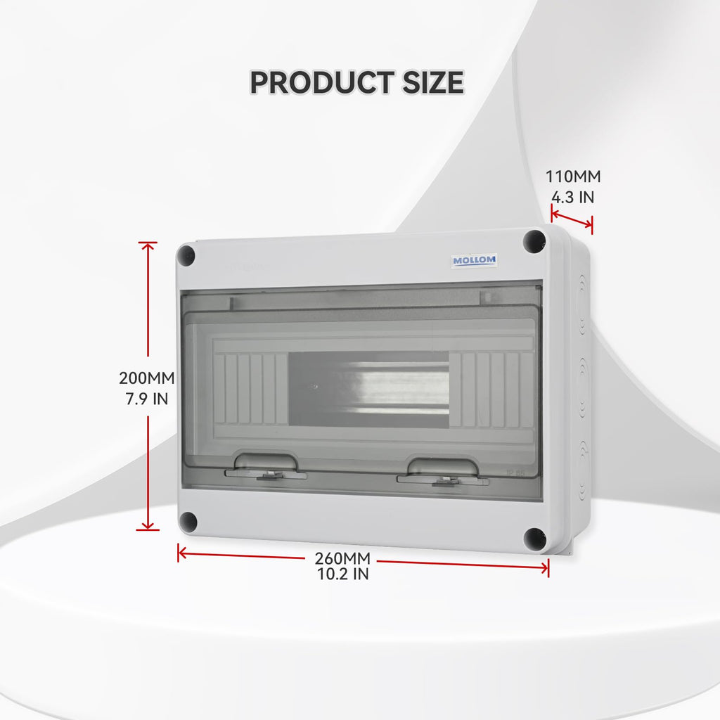 MOLLOM 12 Way Circuit Breaker MCB Distribution Protection Box with DIN Rail, IP65 Waterproof,for Indoor and Outdoor