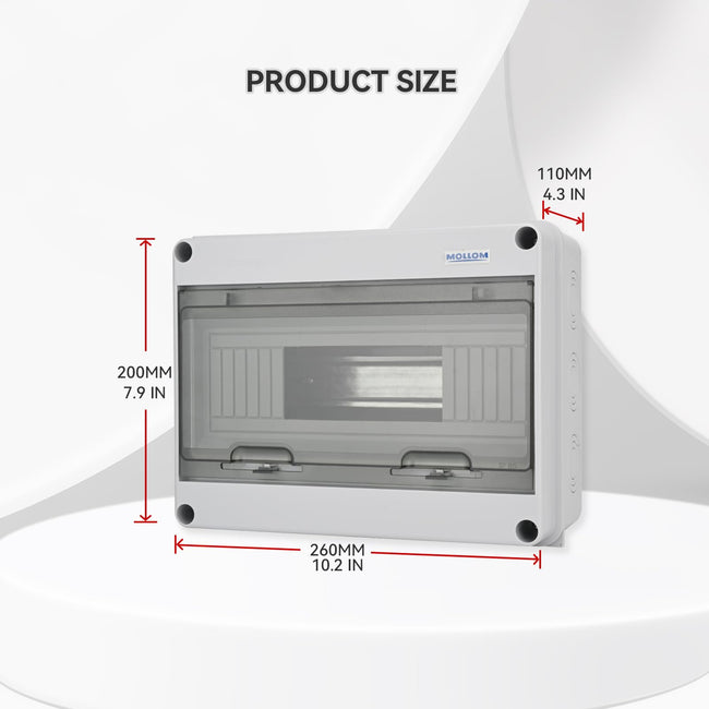 MOLLOM 12 Way Circuit Breaker MCB Distribution Protection Box with DIN Rail, IP65 Waterproof,for Indoor and Outdoor Main Image