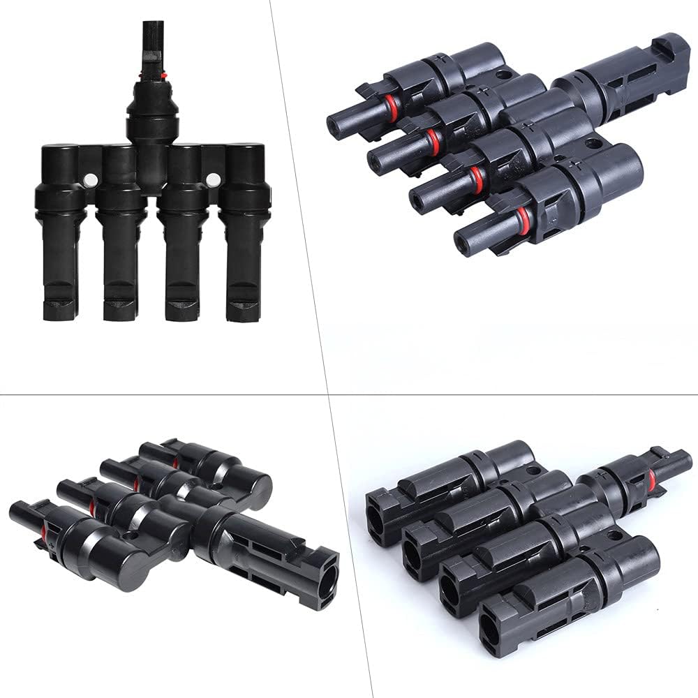 BAYM Solar Panel T Branch 4 to 1 4M/F + 4F/M Cable Connector Solar Wire Connector T-type T4 Coupler Combiner(1 Pair)