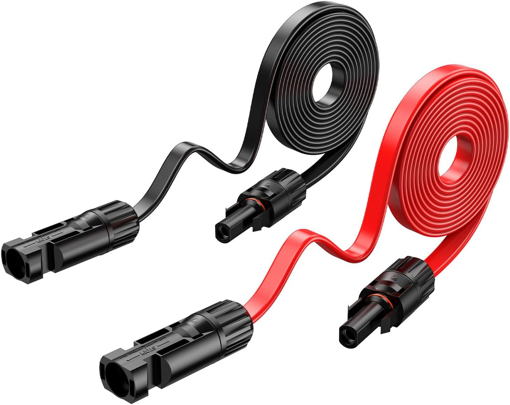 Bateria Power 10FT 12AWG Solar Panel Extension Cable, 12 Gauge 4mm² PV Flat Wire with Female & Male Waterproof Connectors for RV, Photovoltaic Systems