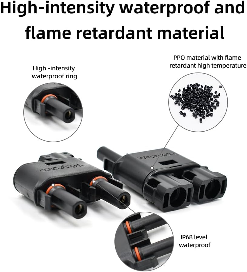Solar Branch Connector IP68, 1500V FMM+MFF, Y Branch Adapter for Parallel Connection Between Solar Panels, 1 Pairs (2 to 1)