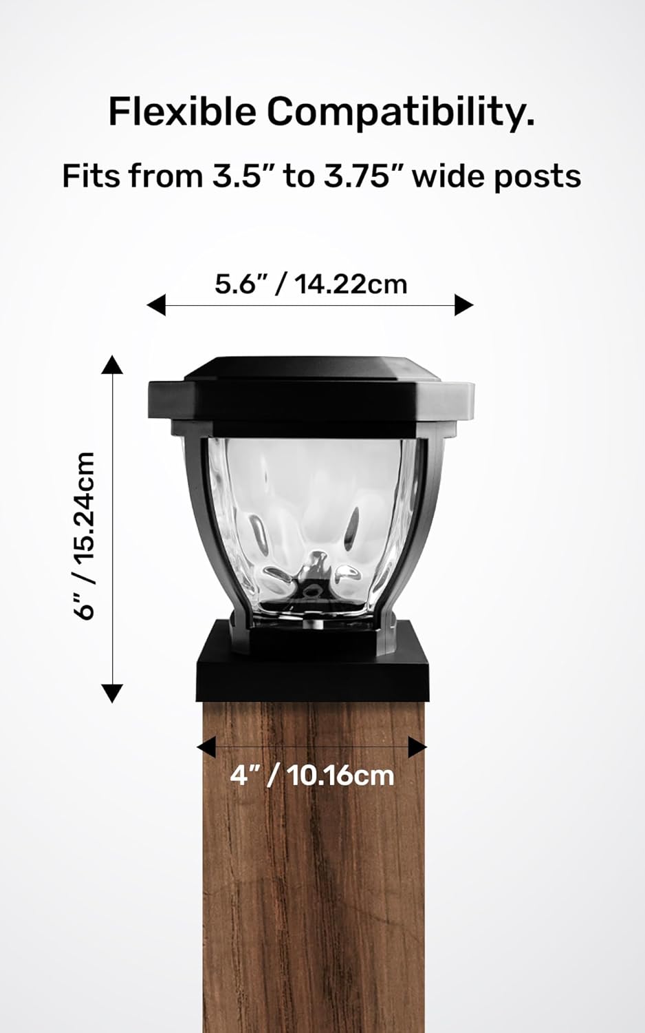 Home Zone Security Solar Post Cap Lights - Decorative Glass LED Outdoor Fits 3.5 x 3.5 in. Post Lights, Black (2-Pack)