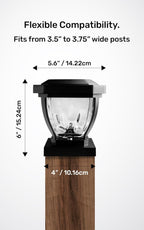 Home Zone Security Solar Post Cap Lights - Decorative Glass LED Outdoor Fits 3.5 x 3.5 in. Post Lights, Black (2-Pack)