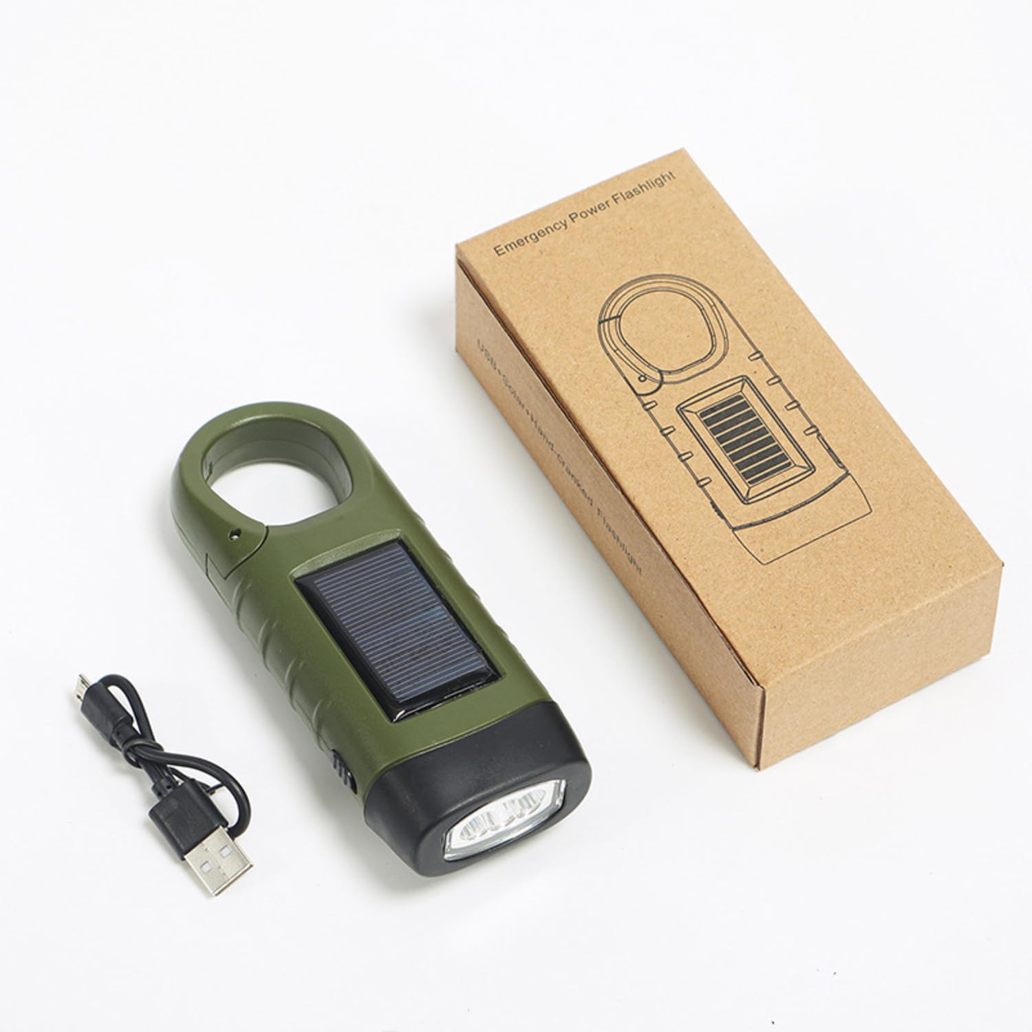 EKNBKE Hand Crank Solar LED Emergency Flashlight, Portable Mini Handheld Survival Light with USB Output for Camping Outdoor Hiking, Green