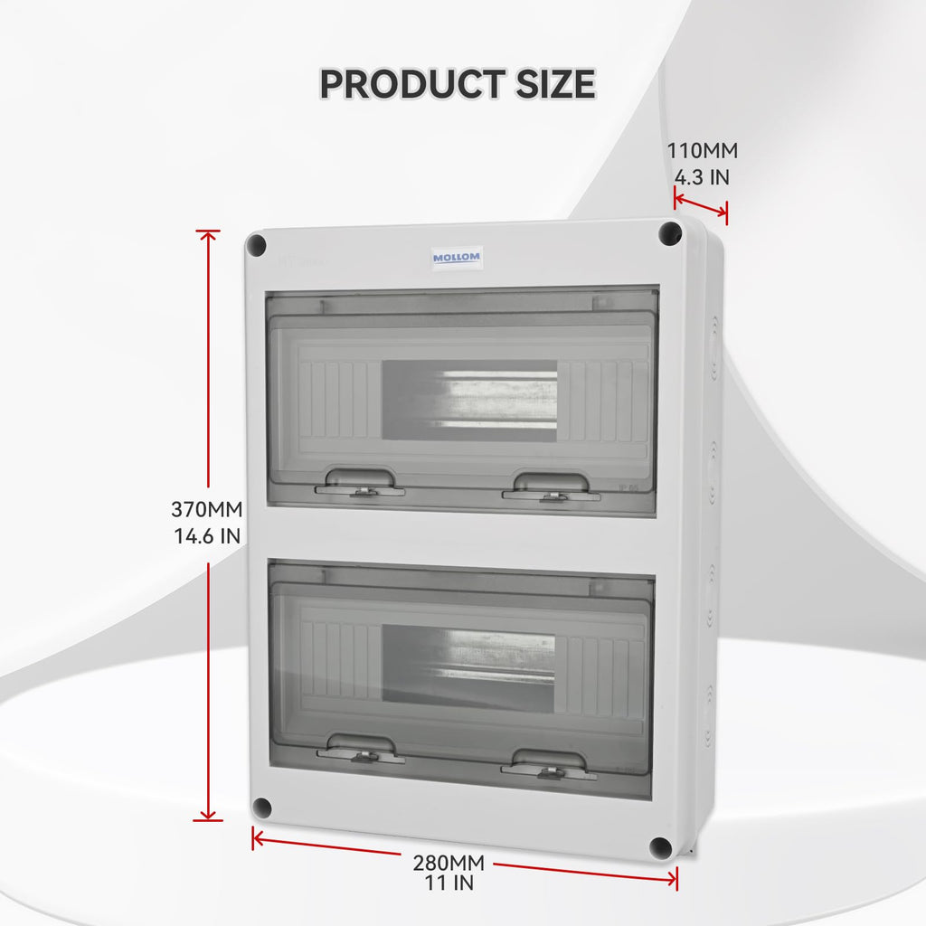 MOLLOM 24 Way Circuit Breaker MCB Distribution Protection Box with DIN Rail, IP65 Waterproof,for Indoor and Outdoor