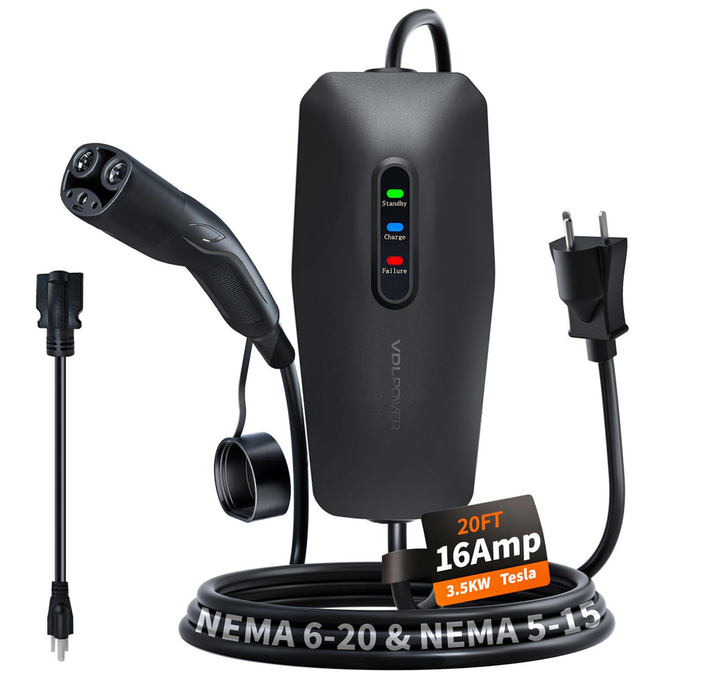 Level 1&2 Tesla Charger 2026 Upgraded, Level 1 ev Charger for Tesla with 20FT Cable, 3.5KW 16Amp, 110V-240V, NEMA 6-20 & 5-15, NACS Connector, Portable Electric Car Charger for Tesla Models Y/X/3/S