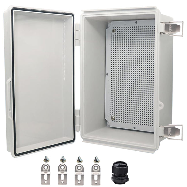 YETLEBOX Waterproof Electrical Box, IP67 Junction Box Stainless Steel Latch Hinged Grey Cover Project Enclosure with Wall Bracket 11.1"x7.5"x5.5" Hover Image