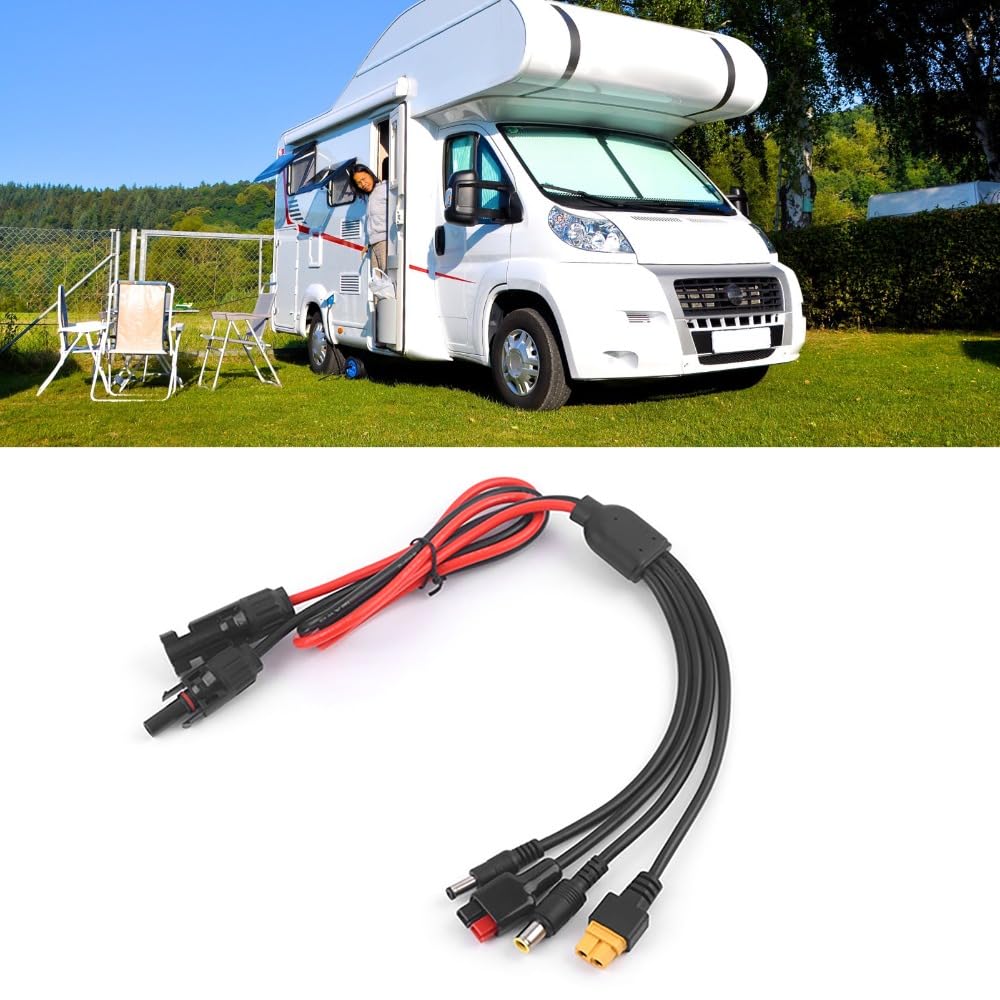 4 in 1 Solar Panel Extension Cable for 30A DC5521/7909/XT60 Connector 12AWG-16AWG IP68 PV Wire for Power Stations