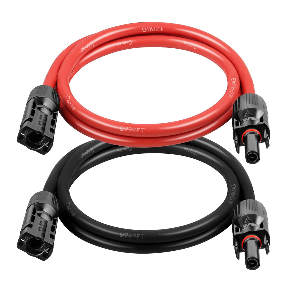 10AWG Solar Extension Cable 5FT – 2 Pack Red & Black PV Wire with Solar Connectors, 84-Strand Tinned Copper, Dual XLPE Insulated, Outdoor UV-Resistant Cable for RV, Inverter, Battery