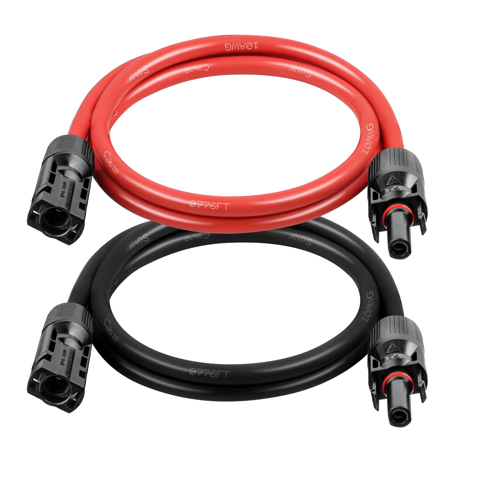 10AWG Solar Extension Cable 5FT – 2 Pack Red & Black PV Wire with Solar Connectors, 84-Strand Tinned Copper, Dual XLPE Insulated, Outdoor UV-Resistant Cable for RV, Inverter, Battery