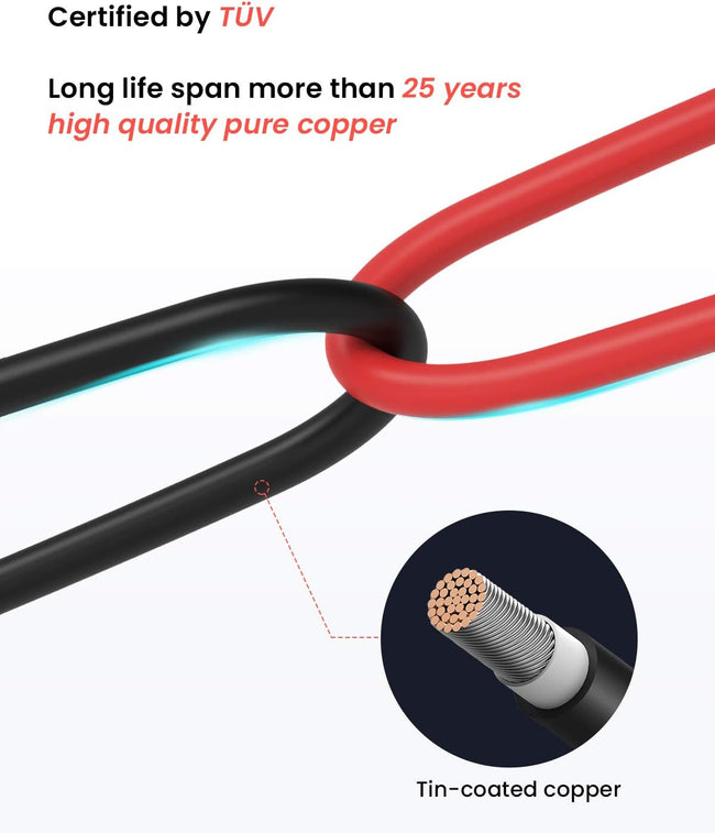 BougeRV 40 Feet 10AWG Solar Extension Cable with Female and Male Connector with Extra Pair of Connectors Solar Panel Adaptor Kit Tool (40FT Red + 40FT Black) Main Image