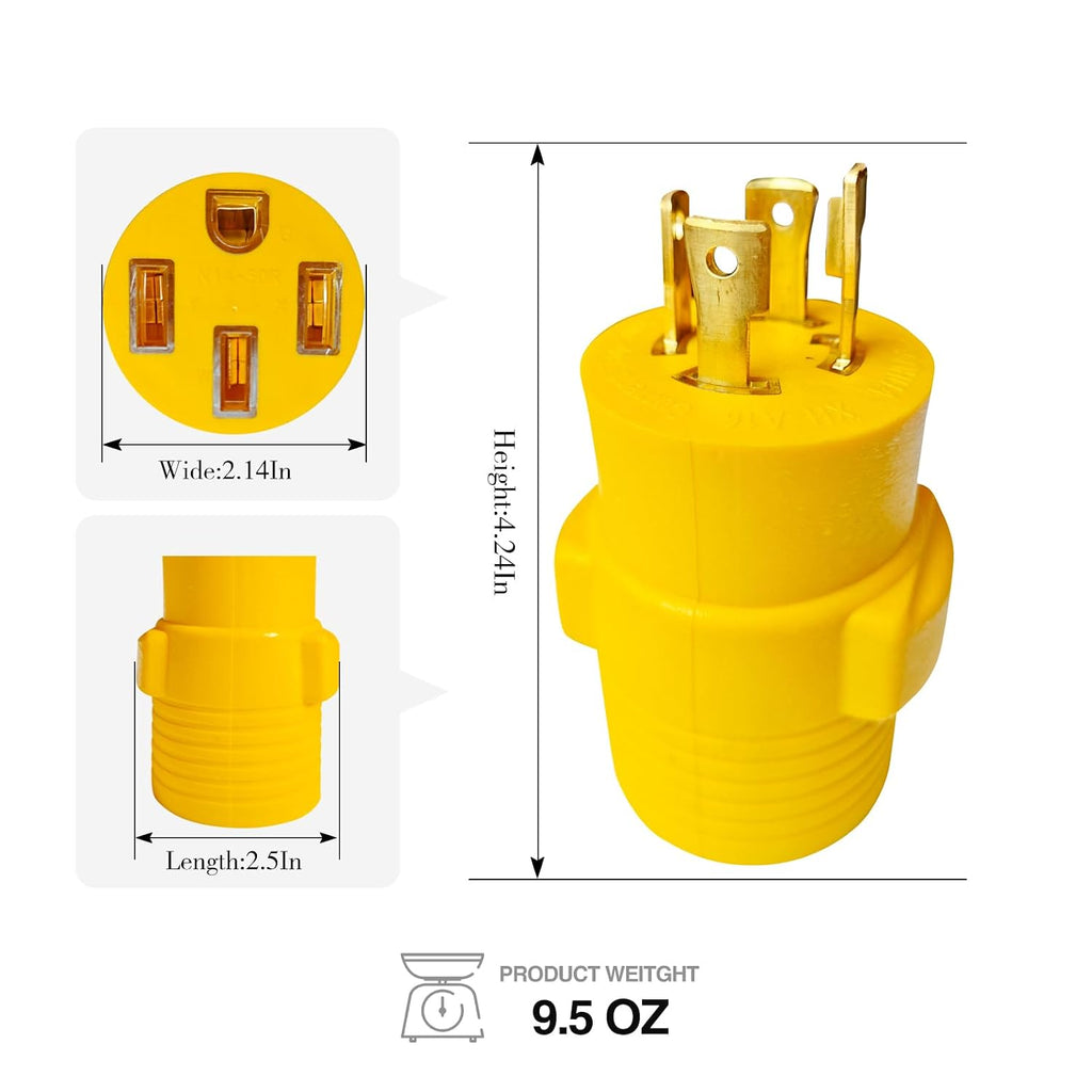 RV Generator Adapter, 30 Amp to 50 Amp Twist Locking Generator , Heavy Duty for RV Trailer Camper Generator EV Tesla Level 2 Charging (L14-30P to 14-50R)