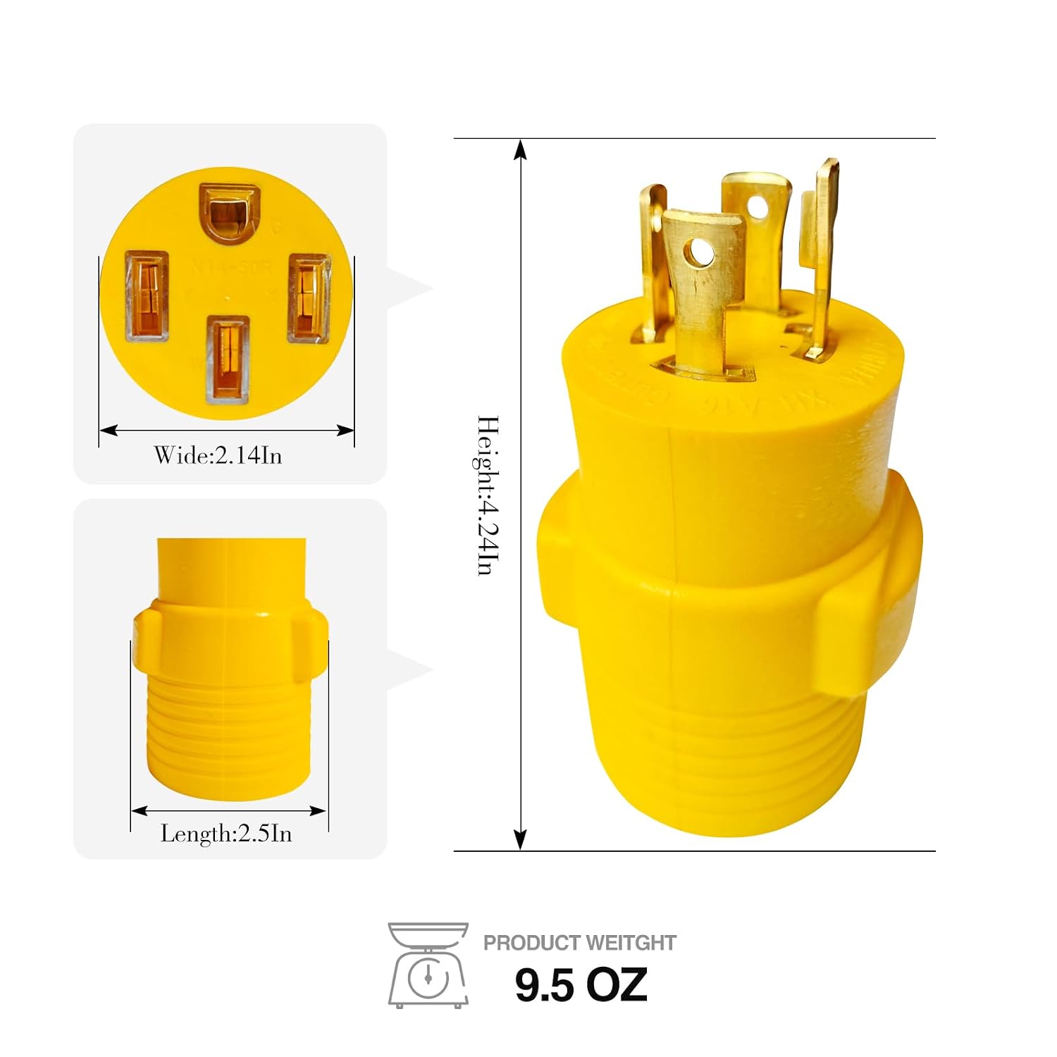 RV Generator Adapter, 30 Amp to 50 Amp Twist Locking Generator , Heavy Duty for RV Trailer Camper Generator EV Tesla Level 2 Charging (L14-30P to 14-50R)
