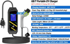GB/T Portable EV Charger, NEMA 5-15 Plug, Adjustable 8-16A, 110V, LCD Display, 16.4ft Cable, Delayed Charging
