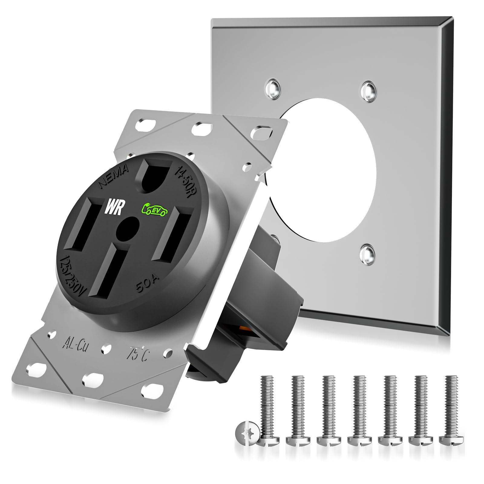 30 Amp EV Charging Straight Blade Device Receptacle/Outlet, Weather-Resistant NEMA 14-30R Heavy Duty, Industrial Grade, 3-Pole 4-Wire Grounding, 30A 125/250V, ETL Listed,Black