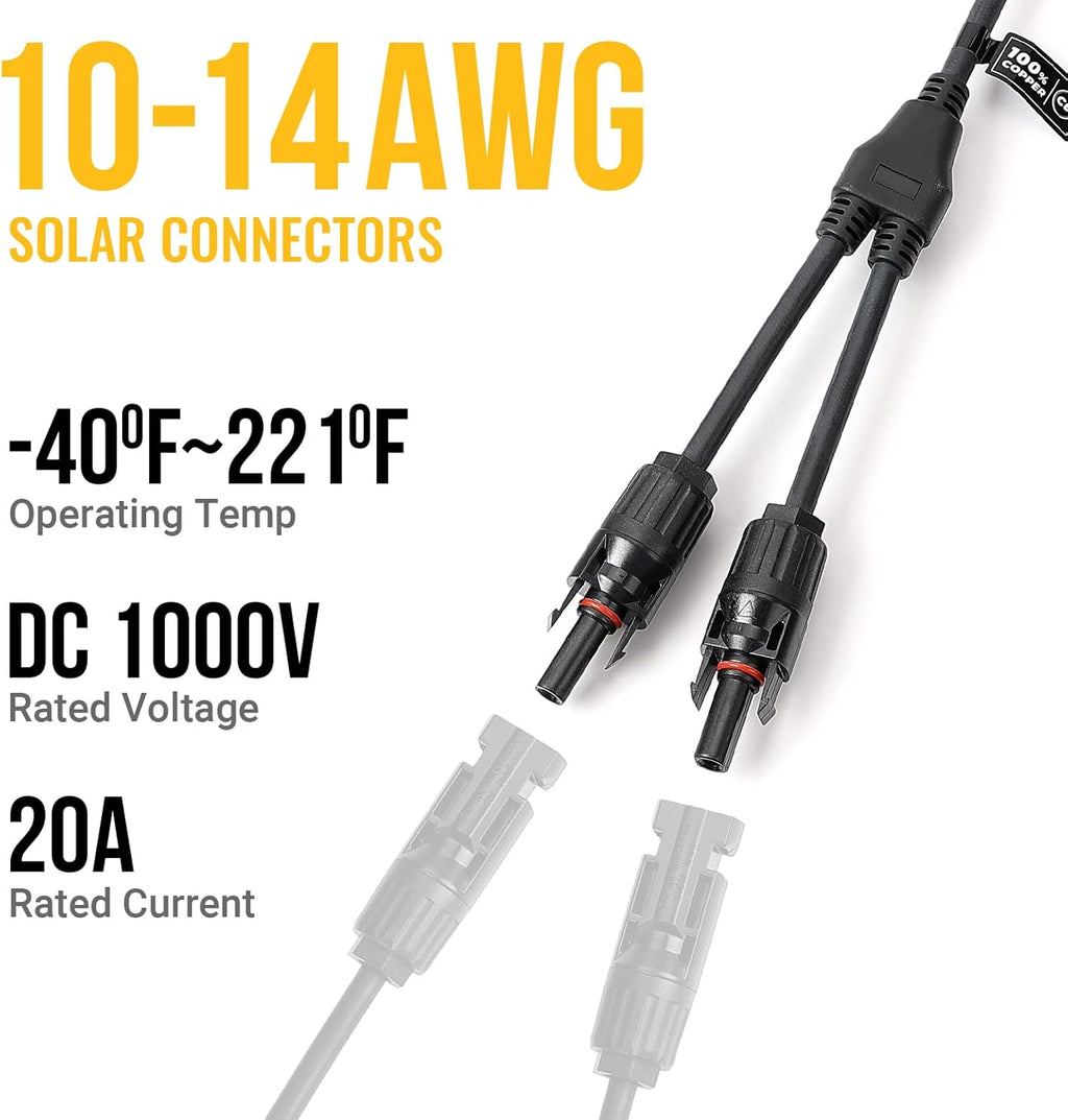 BougeRV Solar Connectors Y Branch Parallel Adapter Cable Wire Plug Tool Kit for Solar Panel