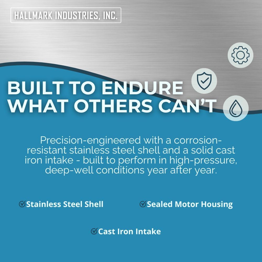 Pump, Deep Well Submersible Pump, 1 Hp, 230V, 33 Gpm, 207 feet, Stainless Steel, Long Life