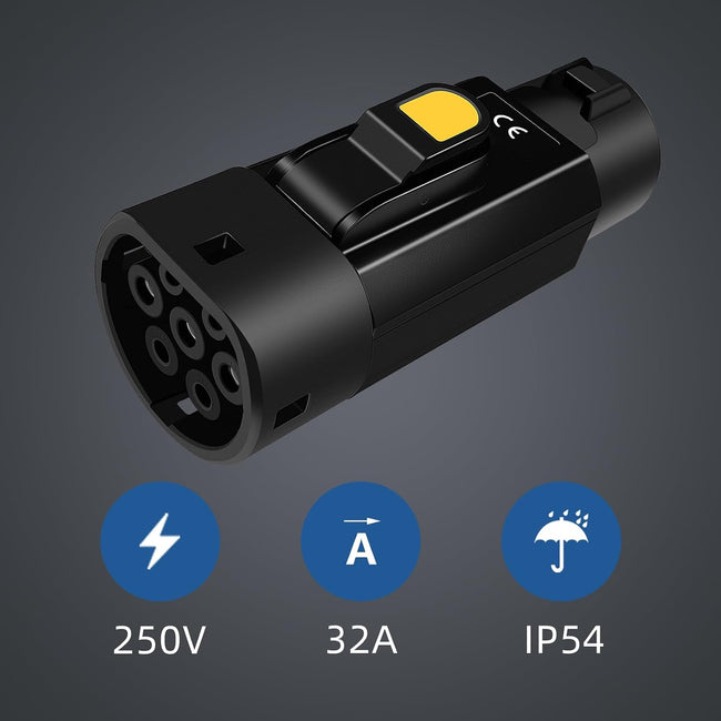 Type 1 to Type 2 EV Charging Adapter 32A 7KW SAE J1772 Charger to IEC 62196 Electric Vehicles Charging Converter (Regular Version) Main Image