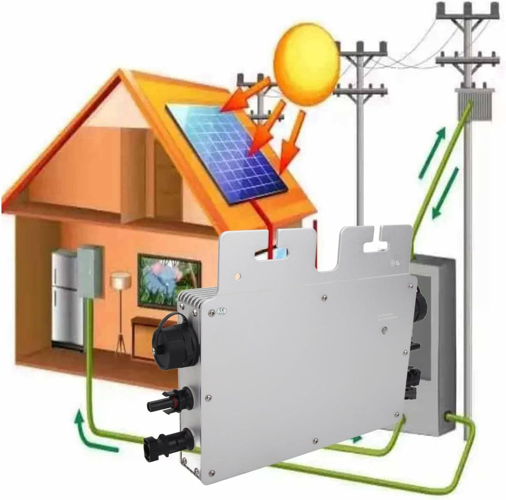800W Solar Inverter Control Automatic Identification Power Inverters DC to AC 120V 230V Solar Grid Tie Micro Inverter(Silver US Plug)