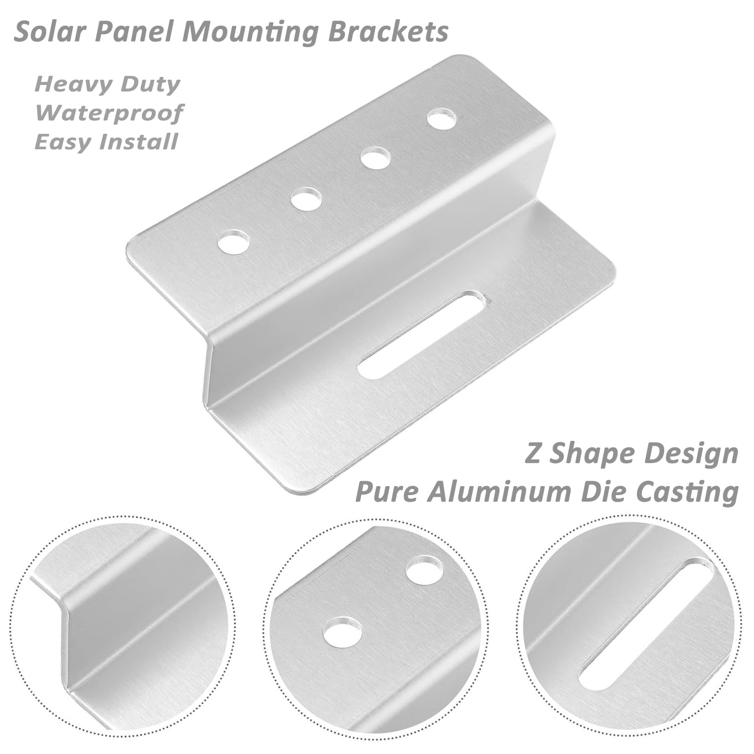 Solar Panel Mounting Brackets,4PCS Aluminum Z Brackets Kit with Hex & Self-Tapping Screws for RV Roof,Boat,Van,Camper-Easy Install,Waterproof