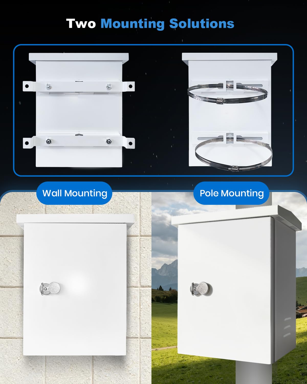Outdoor Electrical Box Enclosure,19.7" x 13.8" x 9.4", 1.2mm Thick Galvanized Steel,Integrated Ventilation & Cooling Fan,Secure Weather-Resistant Project Box,Wall/Pole Mount
