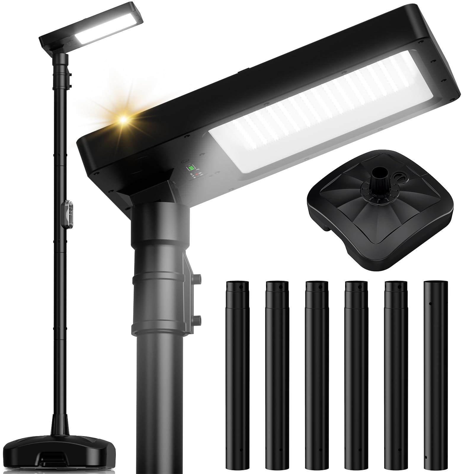100" Solar Lamp Post Lights with Pole & Remote, Outdoor IP65 Waterproof 420 LEDs Solar Street Lights, Black Metal Flood Solar Motion Pathway Lights for Yard, Garden, Patio, Lawn, Garage