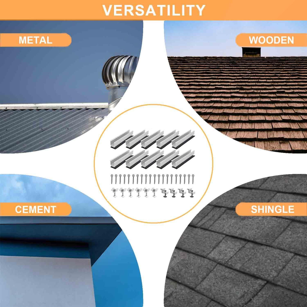 Solar Panel Mounting Brackets, Roof Mount Kit, Rails and Clamps Included for Thickness 1.18”-1.38”, 4pcs in A Row Assembly on Tin, Flat and Sheet Rooftop, Aluminum Alloy