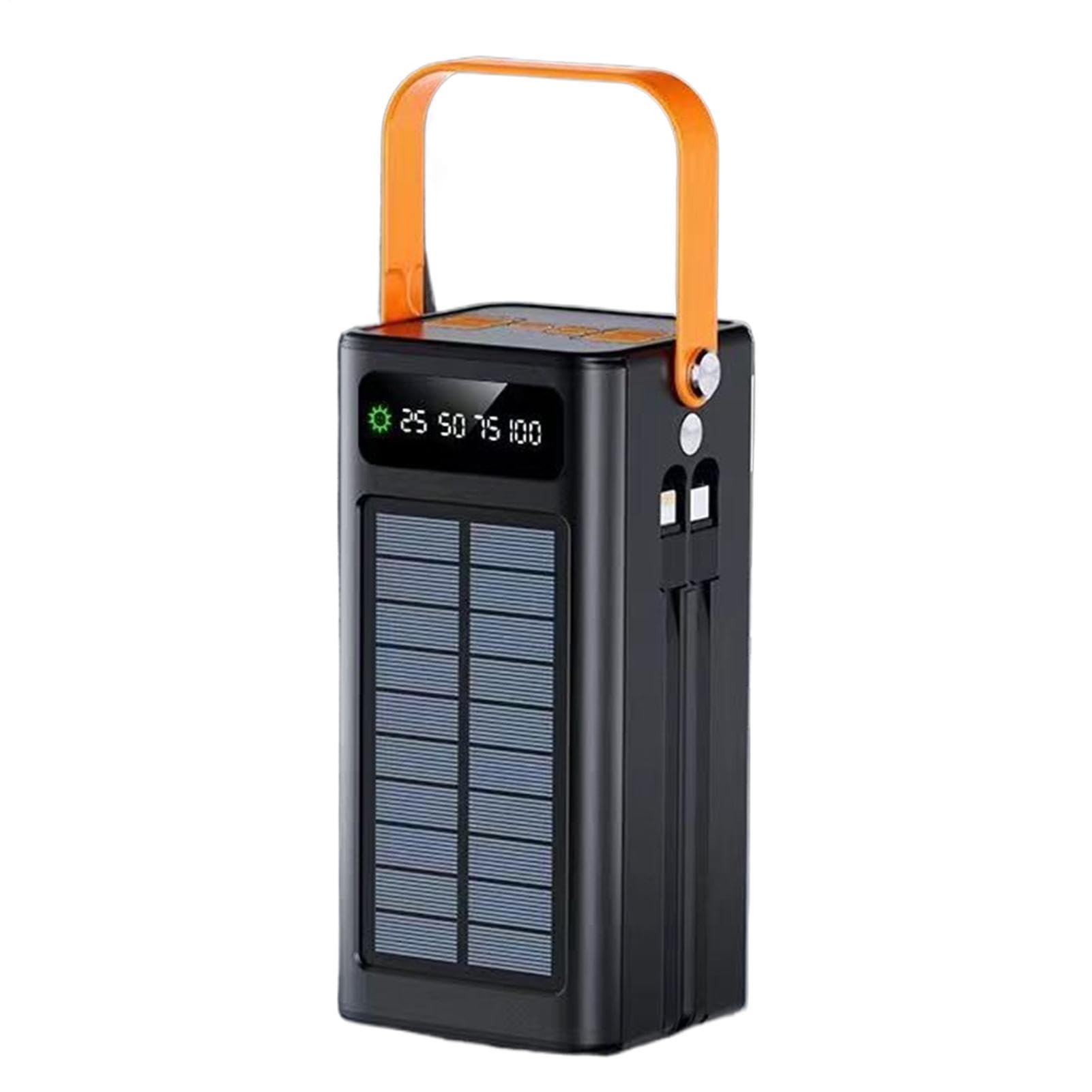 Solar Portable Charger, 120w Power Bank, Fast Charge with Built‑in Cables, Survival Gear with Led Light, Outdoor Accessory, High Capacity 50000mah Device for Camping Fishing Backpacking Road Trip