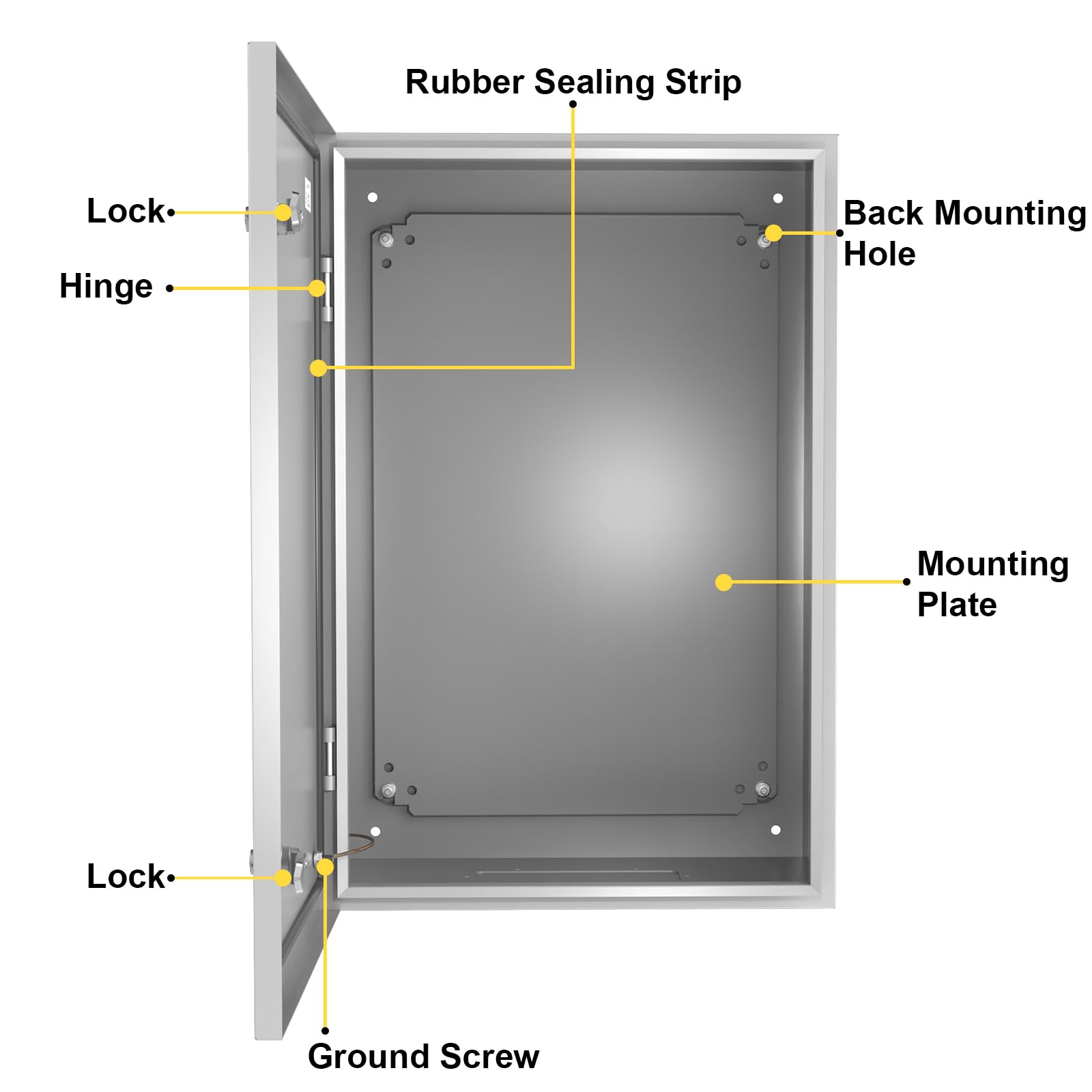 OPYRET Electrical Junction Box, 24"x16"x10" NEMA Steel Enclosure IP66 Waterproof & Dustproof Outdoor/Indoor Electrical Project Box with Mounting Plate