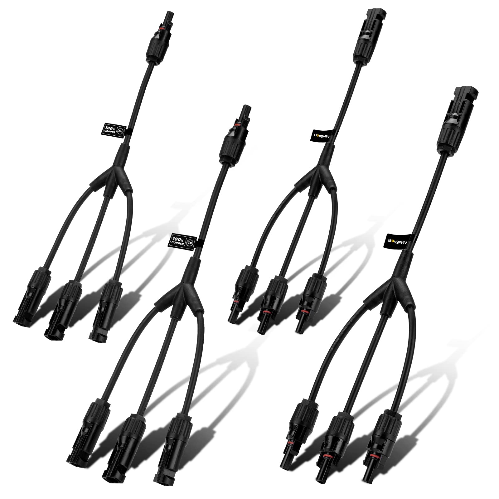 BougeRV Solar Connectors Y Branch Parallel Adapter Cable Wire Plug Tool Kit for Solar Panel