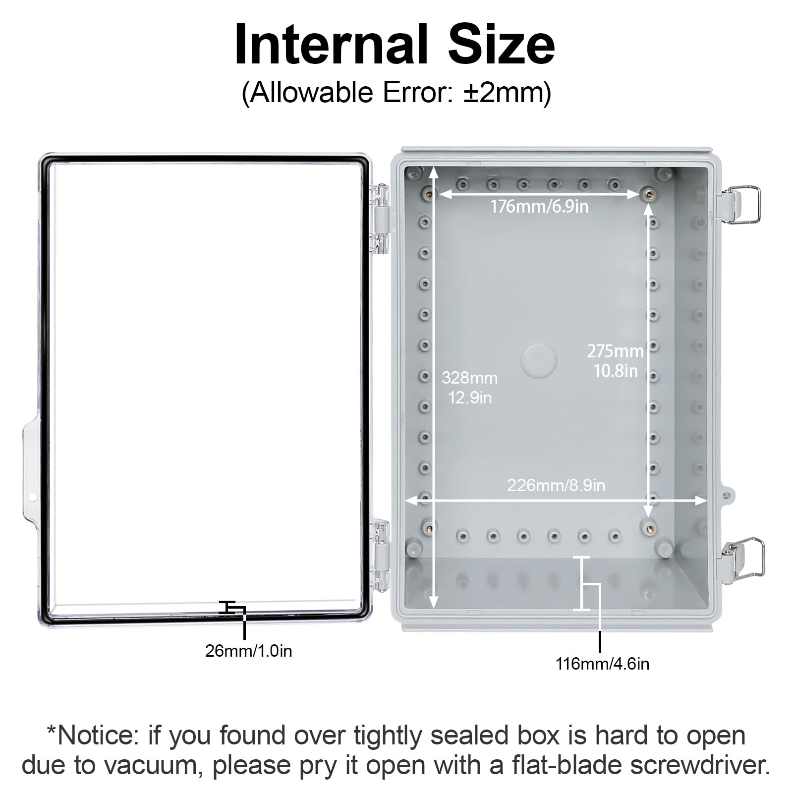 HoHaing Junction Box,IP67 Waterproof Electrical Box Hinged Clear Cover,Electrical Enclosure with Stainless Steel Latch,Terminal Box with Mounting Plate,Wire Connectors,Electrical Tapes,13.8"x9.8"x5.9"