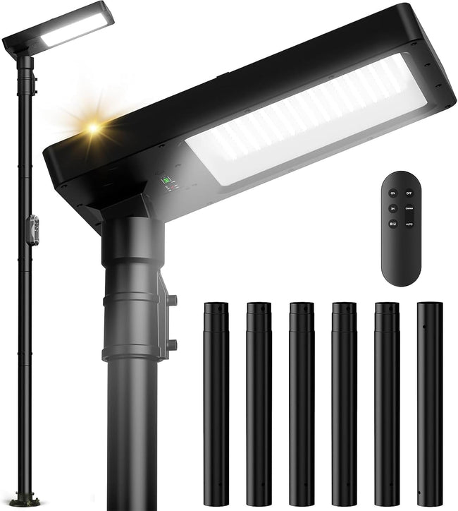 100" Solar Lamp Post Lights with Pole & Remote, Outdoor IP65 Waterproof 420 LEDs Solar Street Lights, Black Metal Flood Solar Motion Pathway Lights for Yard, Garden, Patio, Lawn, Garage Hover Image