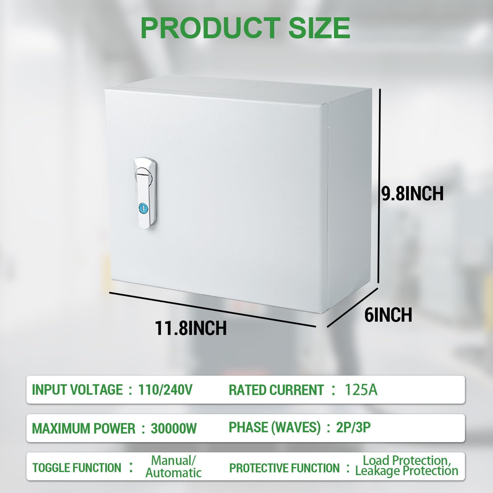 125 Amp 3P Dual Power Automatic Transfer Switch, 120/240V Generator Changeover Switch, with Metal Electrical Box for Outdoor and Indoor